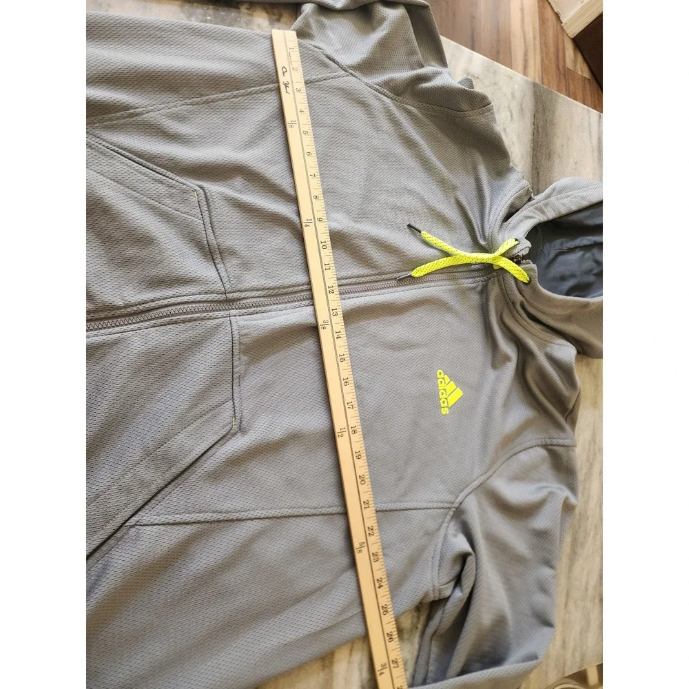 Adidas Mens 2XL Gray Neon Yellow Full Zip Mesh Fleece Lined Hoodie Jacket